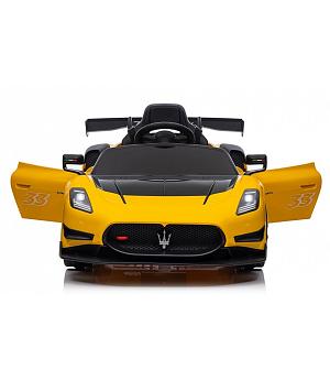 Maserati MC20 GT2, 12V, 4 MOTORES, RC, ruedas goma, asiento cuero, amarillo INDA578-RA-QLS-8601